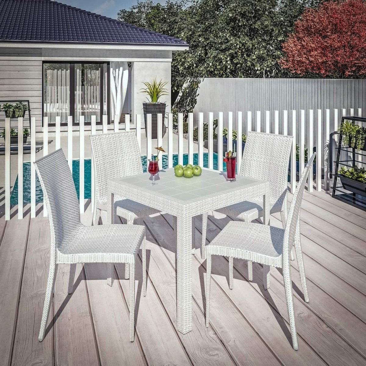 Mace Mid-Century 5-Piece Outdoor Dining Set White Dining Set Leisuremod