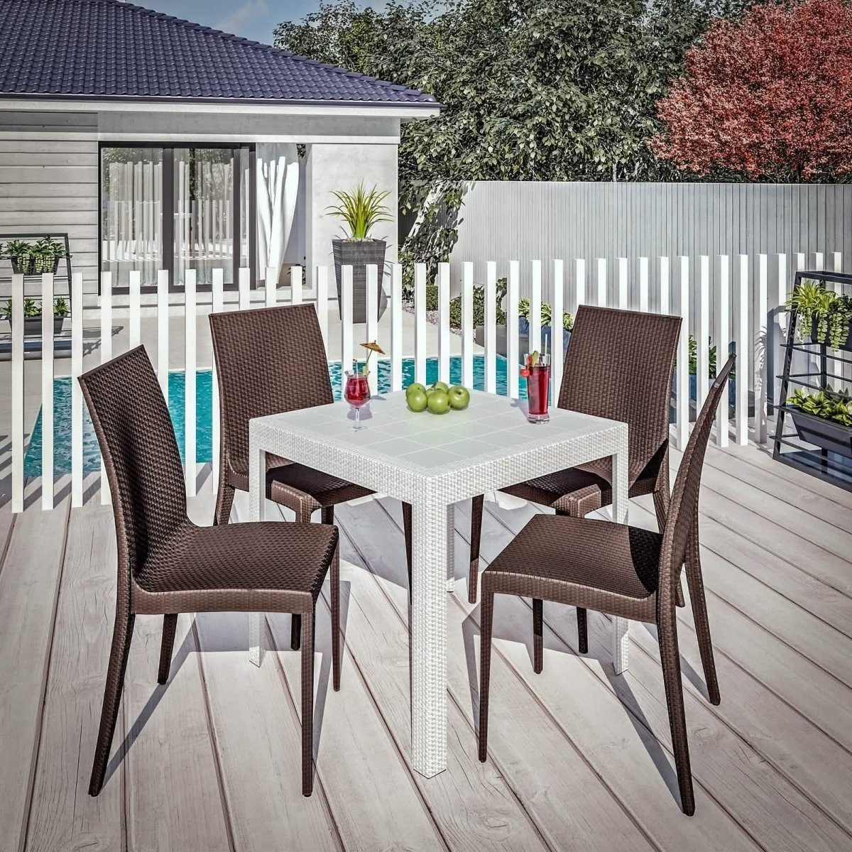 Mace Mid-Century 5-Piece Outdoor Dining Set White Dining Set Leisuremod
