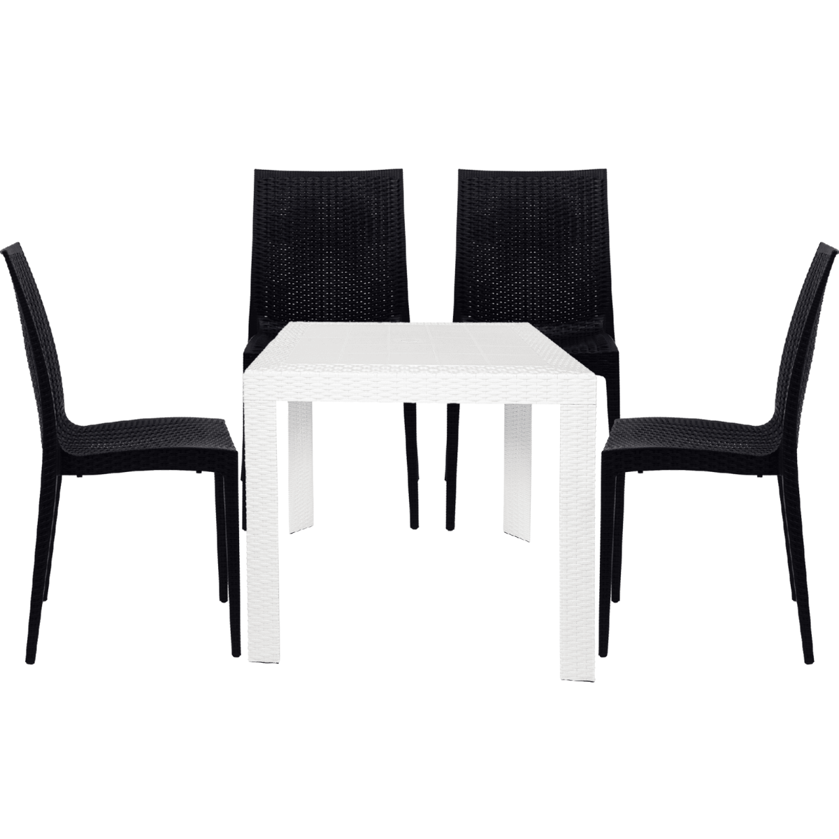 Mace Mid-Century 5-Piece Outdoor Dining Set White and Black Dining Set Leisuremod