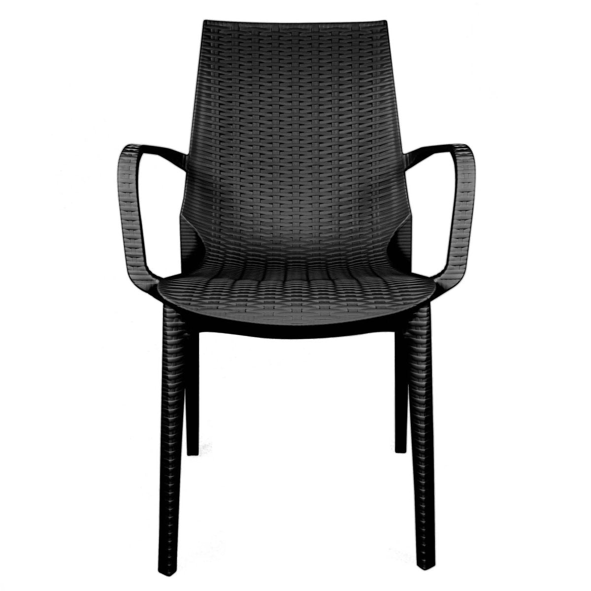 Mace Mid-Century 7-Piece Outdoor Dining Set: 4 Side Chairs & 2 Armchairs White and Brown Dining Set Leisuremod