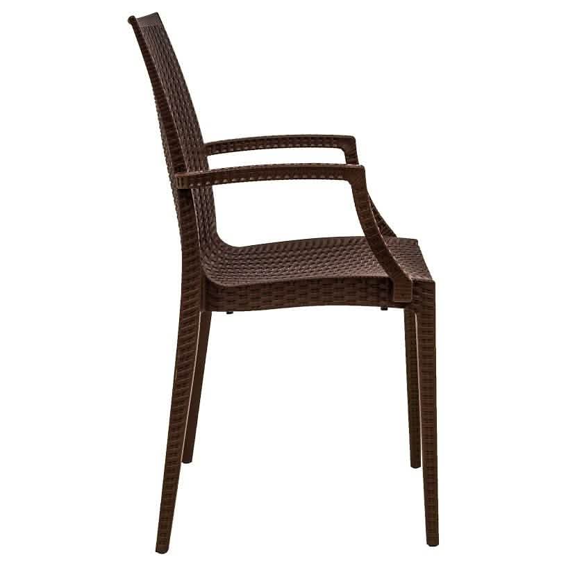 Mace Mid-Century 7-Piece Outdoor Dining Set: 4 Side Chairs & 2 Armchairs White and Brown Dining Set Leisuremod