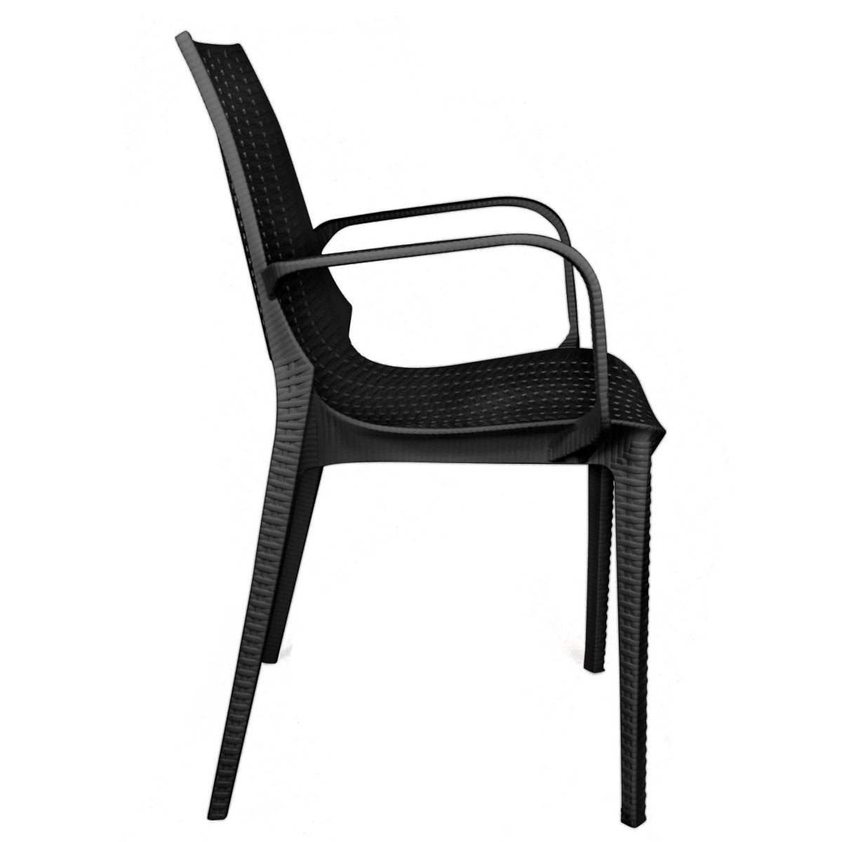 Mace Mid-Century 7-Piece Outdoor Dining Set: 4 Side Chairs & 2 Armchairs White and Brown Dining Set Leisuremod