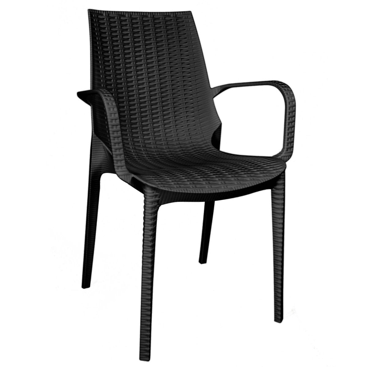 Mace Mid-Century 7-Piece Outdoor Dining Set: 4 Side Chairs & 2 Armchairs White and Brown Dining Set Leisuremod