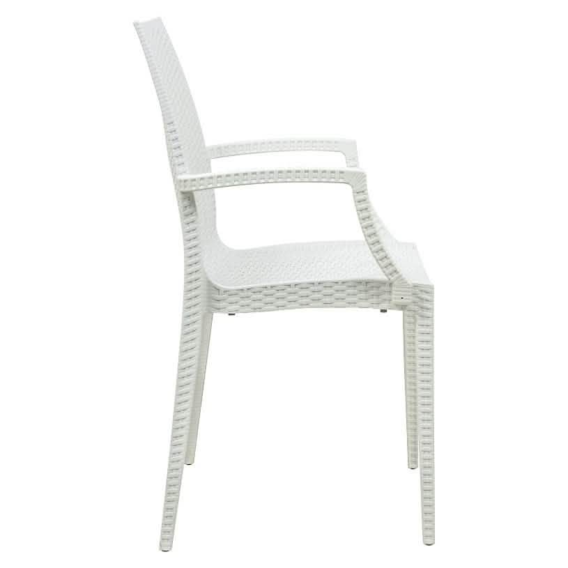 Mace Mid-Century 7-Piece Outdoor Dining Set: 4 Side Chairs & 2 Armchairs White and Brown Dining Set Leisuremod