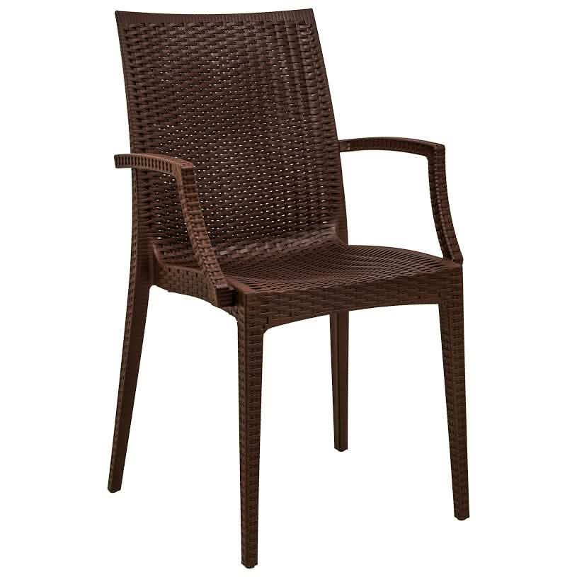 Mace Mid-Century 7-Piece Outdoor Dining Set: 4 Side Chairs & 2 Armchairs White and Brown Dining Set Leisuremod