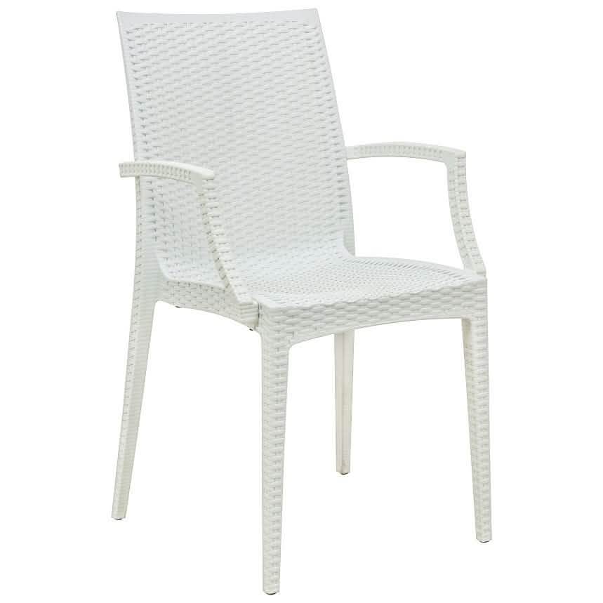 Mace Mid-Century 7-Piece Outdoor Dining Set: 4 Side Chairs & 2 Armchairs White and Brown Dining Set Leisuremod