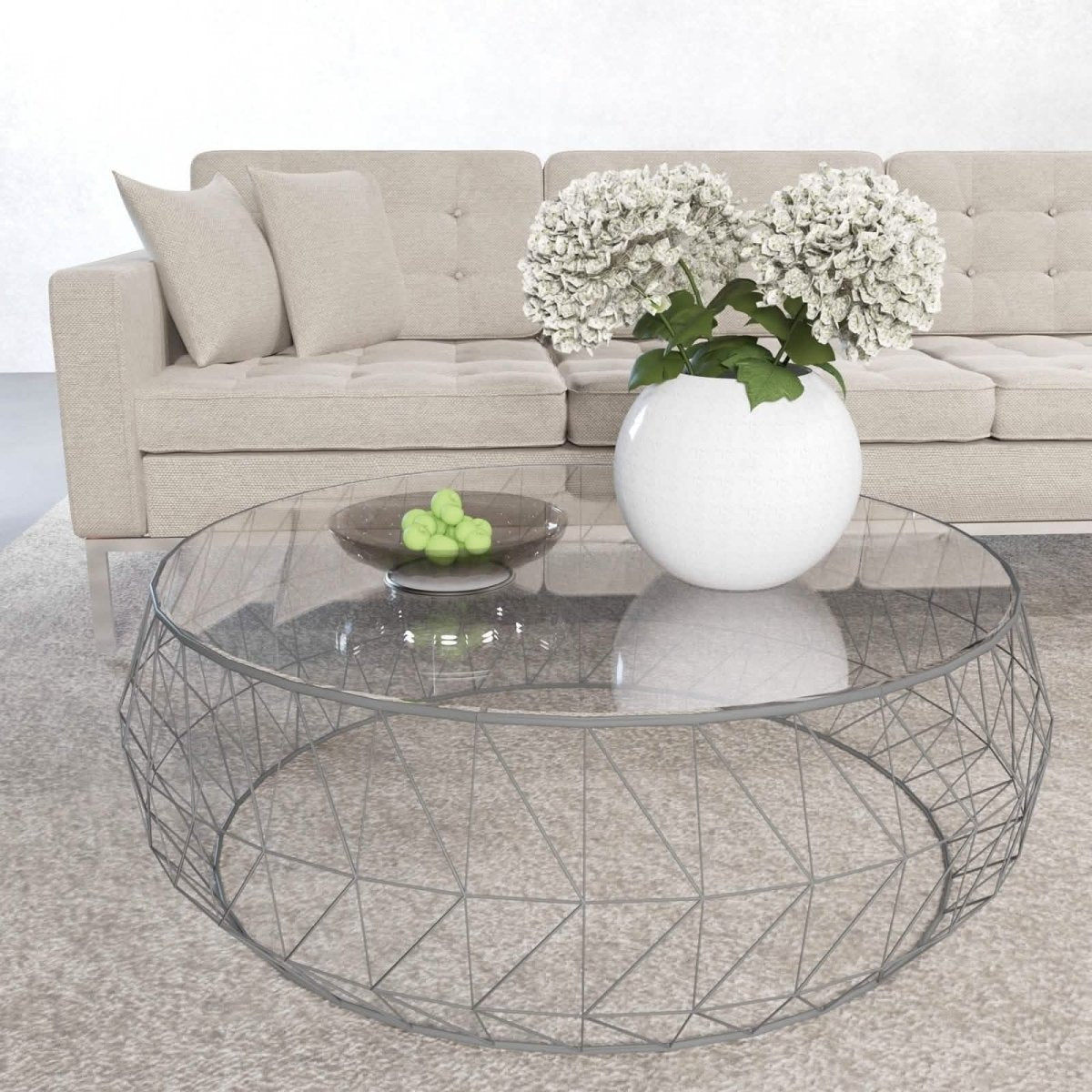 Malibu Modern Round Glass Top Coffee Table With Chrome Base