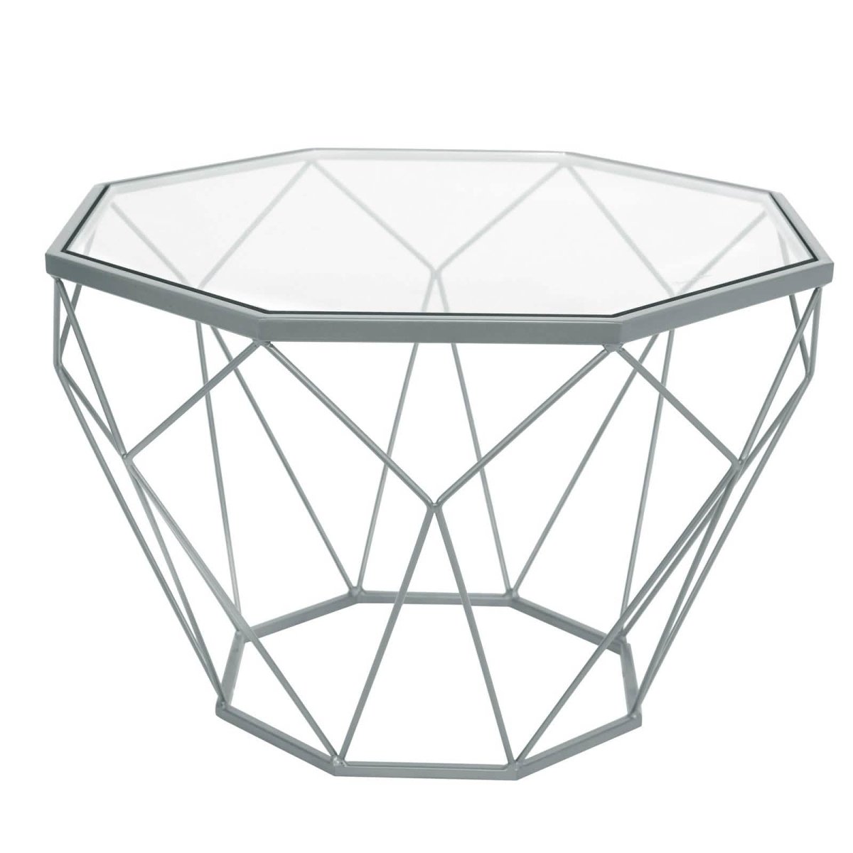 Malibu Octagon Coffee Table with Glass Top and Geometric Metal Base