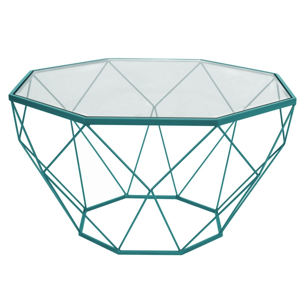 Malibu Octagon Coffee Table with Glass Top and Geometric Metal Base