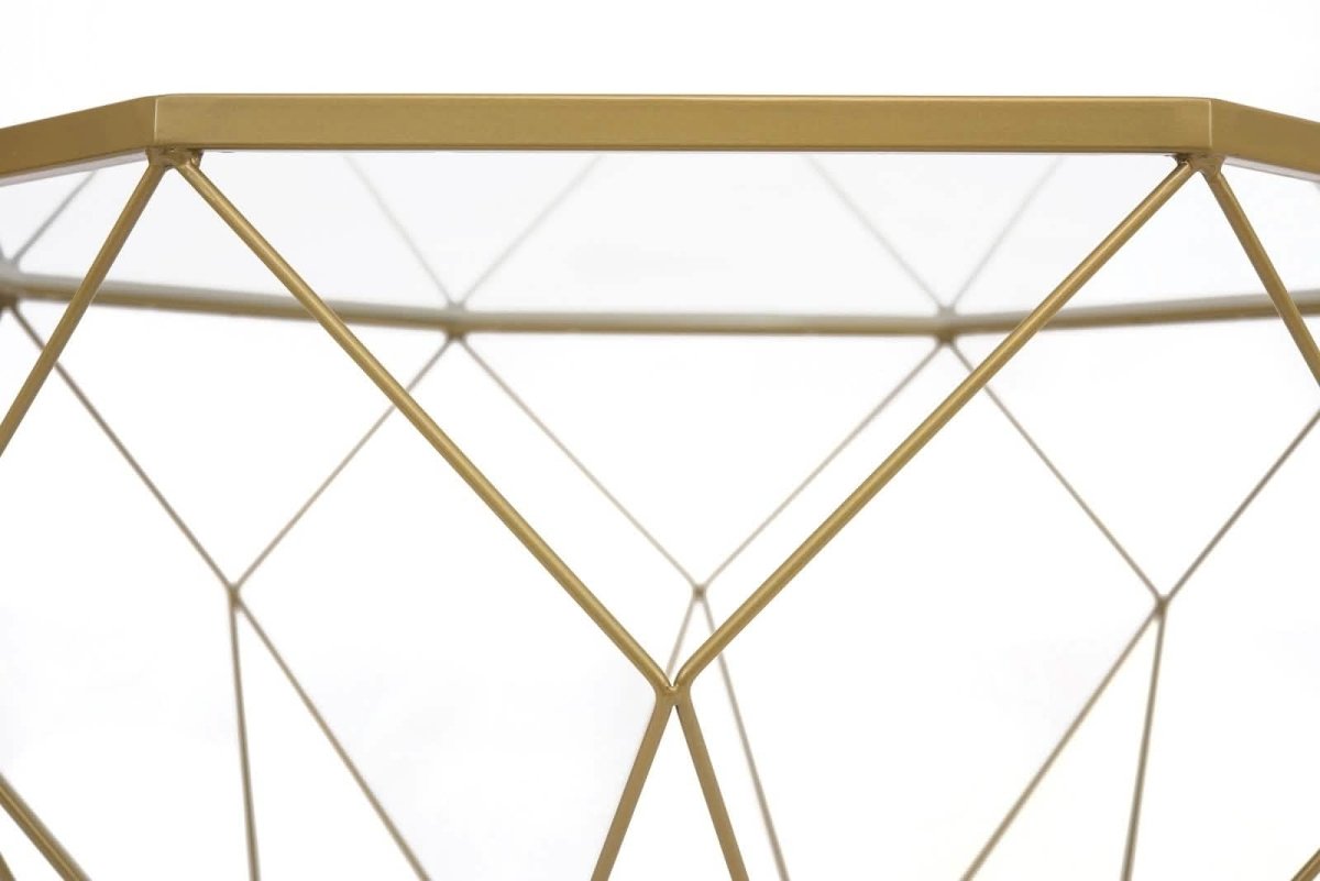 Malibu Octagon Coffee Table with Glass Top and Geometric Metal Base