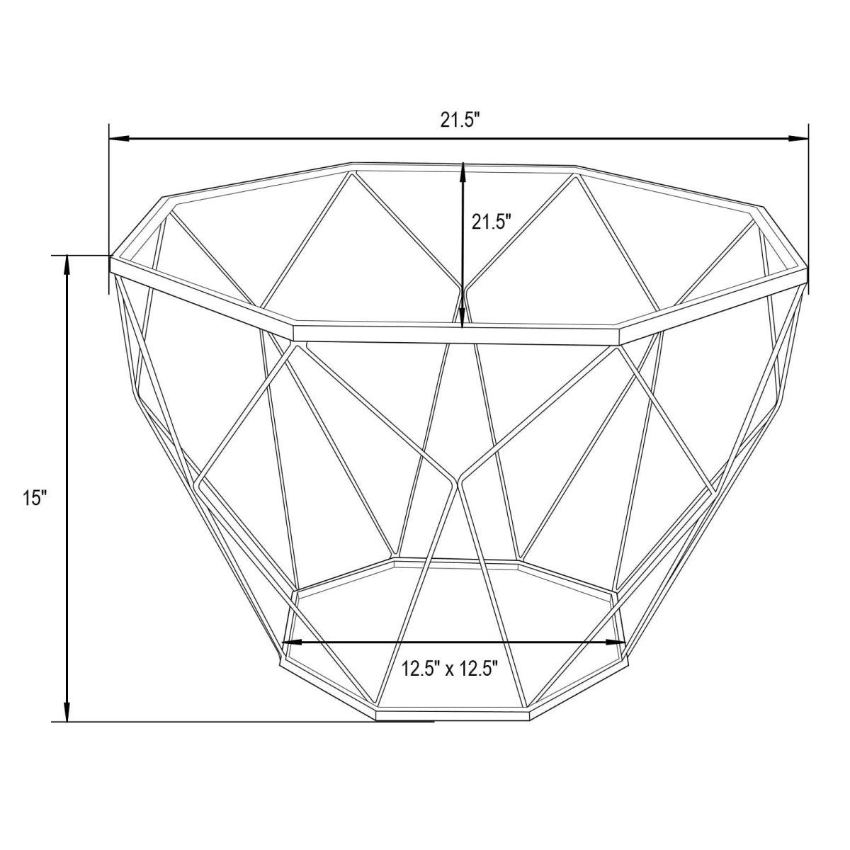 Malibu Octagon Coffee Table with Glass Top and Geometric Metal Base