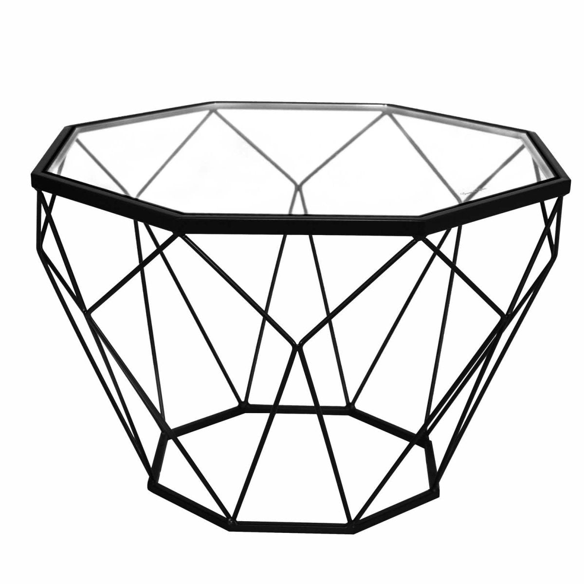 Malibu Octagon Coffee Table with Glass Top and Geometric Metal Base