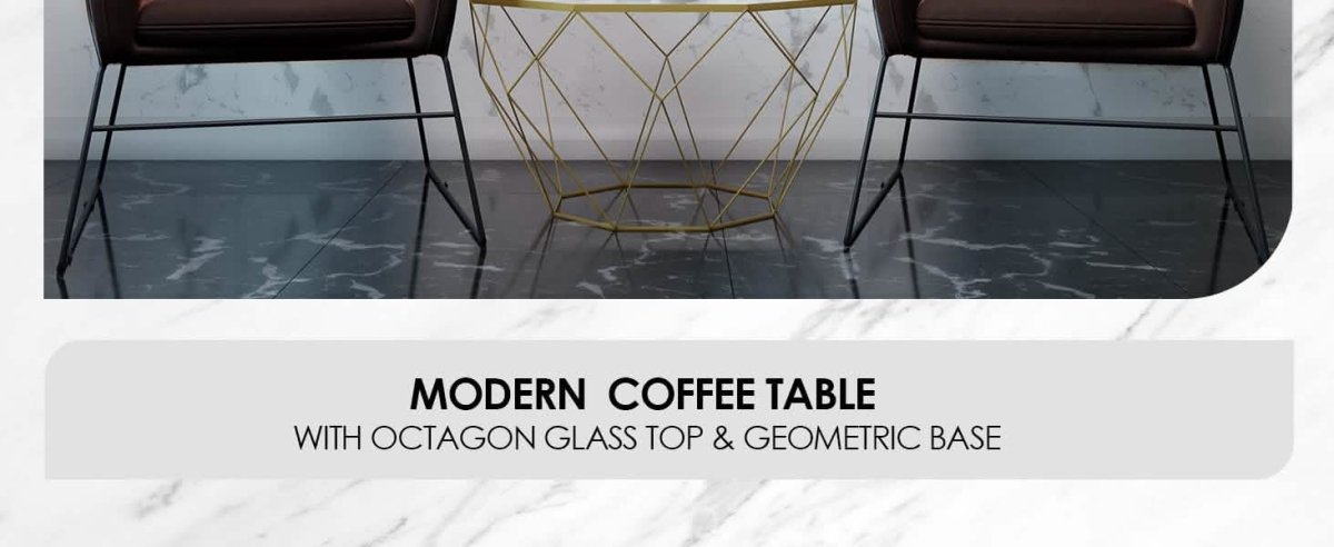 Malibu Octagon Coffee Table with Glass Top and Geometric Metal Base
