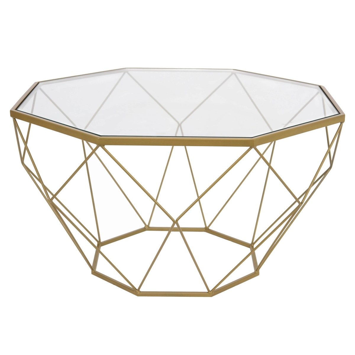 Malibu Octagon Coffee Table with Glass Top and Geometric Metal Base