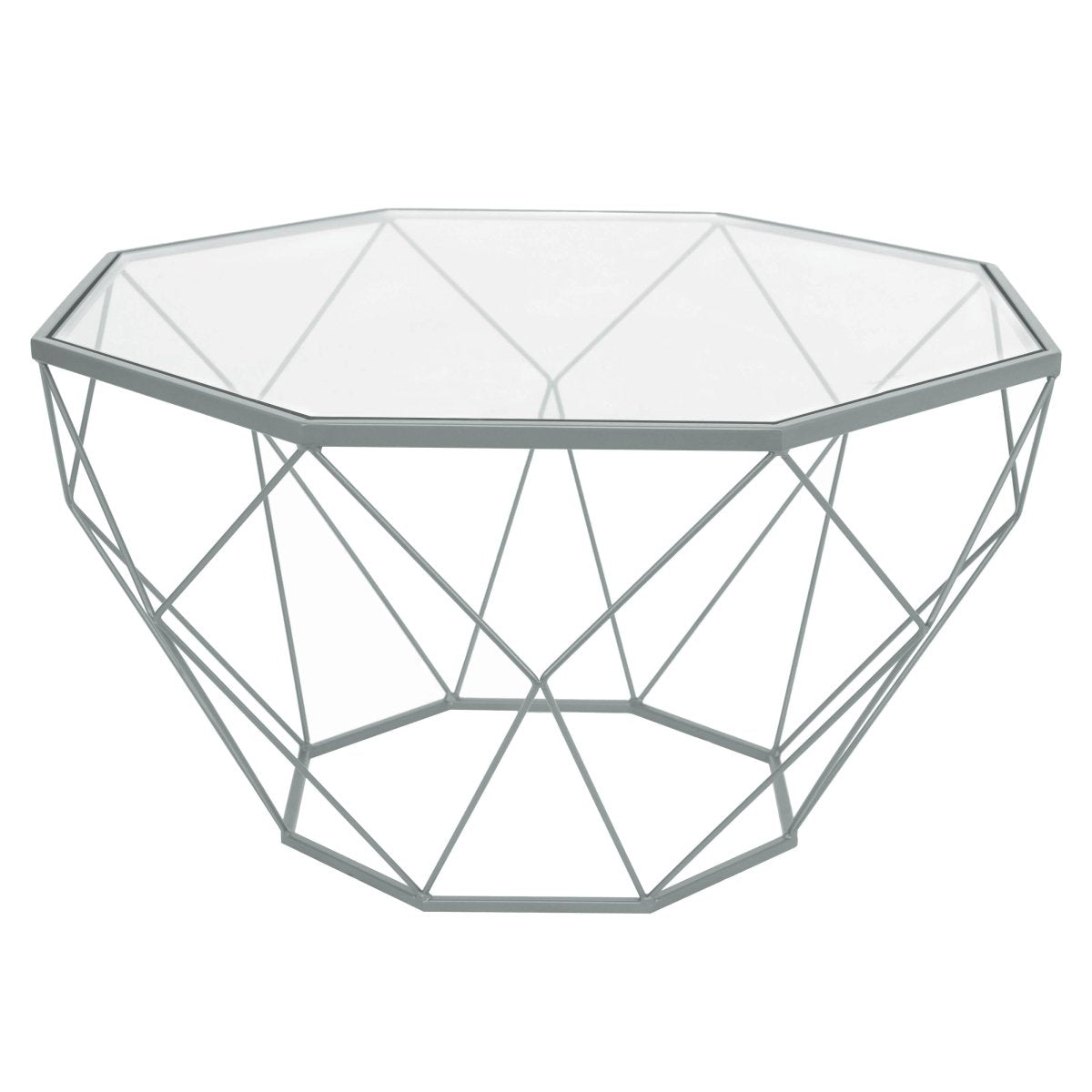Malibu Octagon Coffee Table with Glass Top and Geometric Metal Base