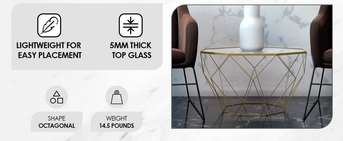 Malibu Octagon Coffee Table with Glass Top and Geometric Metal Base