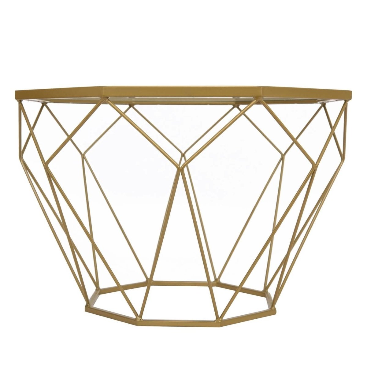 Malibu Octagon Coffee Table with Glass Top and Geometric Metal Base