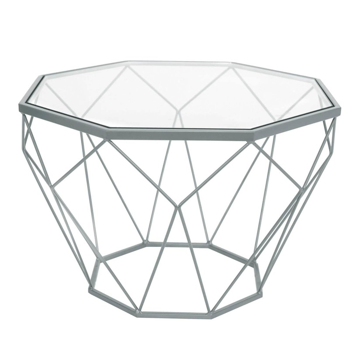 Malibu Octagon Coffee Table with Glass Top and Geometric Metal Base