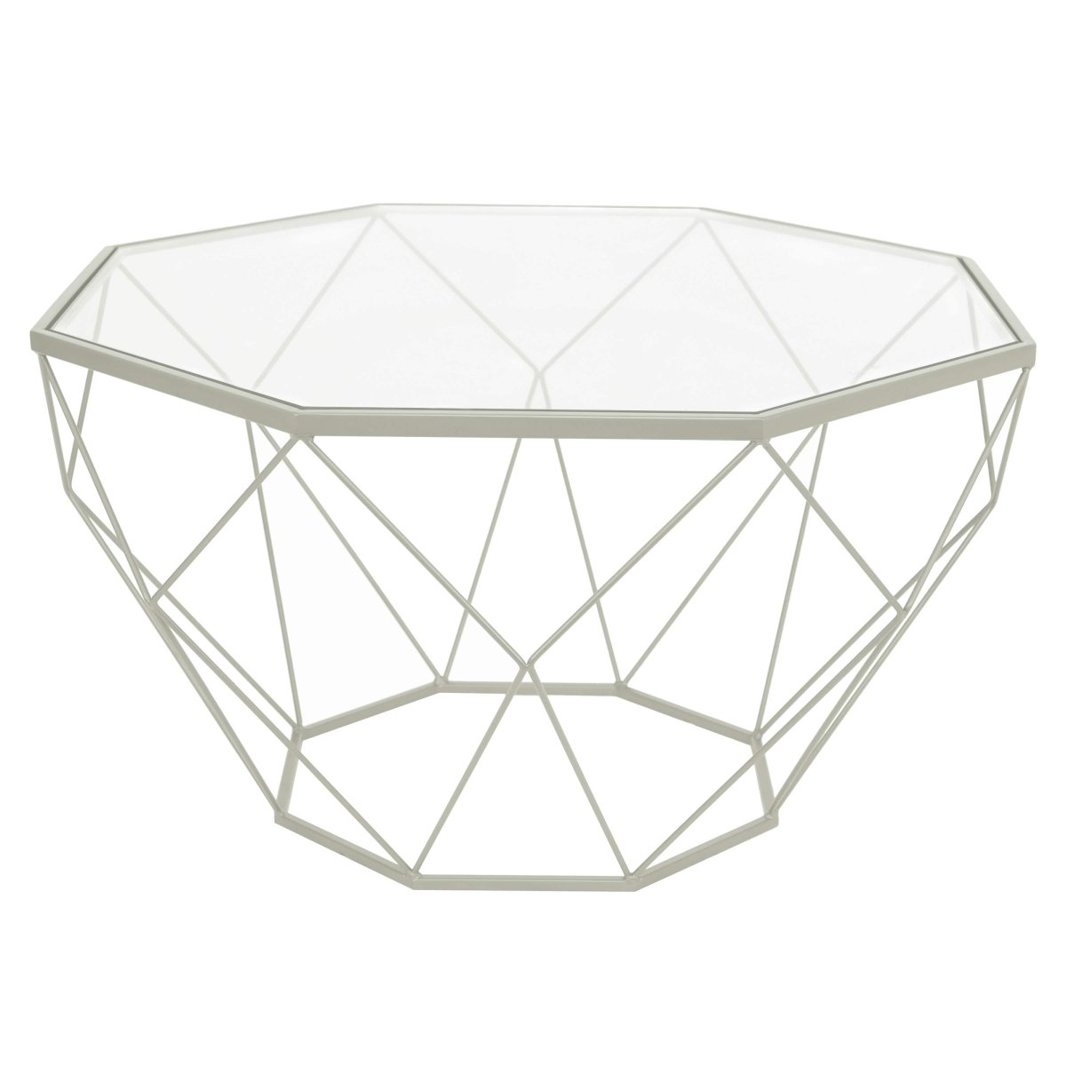 Malibu Octagon Coffee Table with Glass Top and Geometric Metal Base