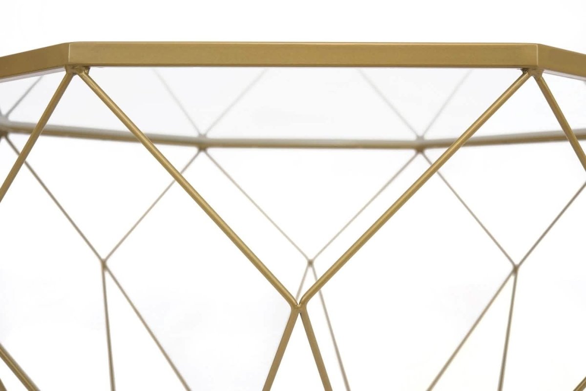 Malibu Octagon Coffee Table with Glass Top and Geometric Metal Base