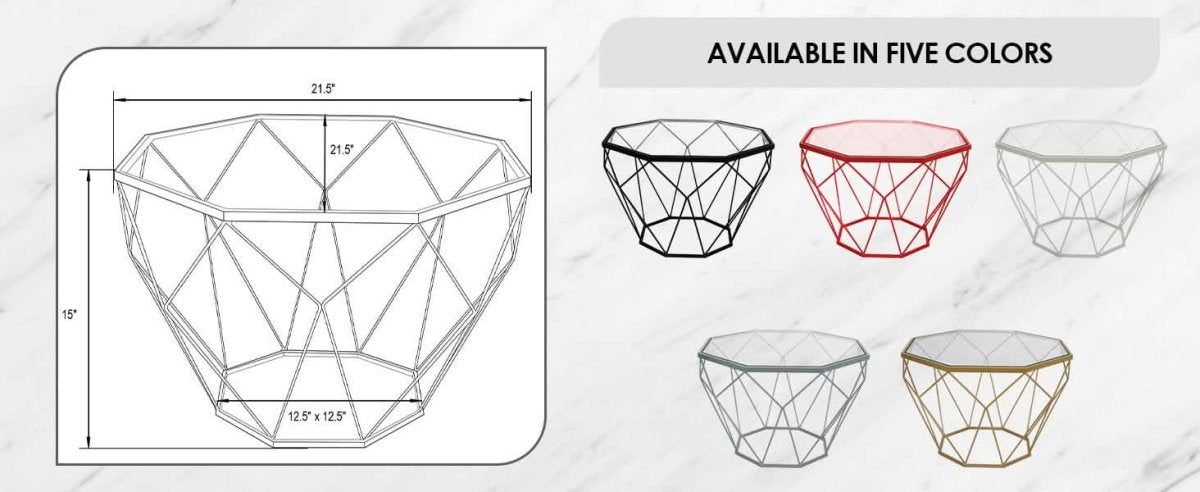 Malibu Octagon Coffee Table with Glass Top and Geometric Metal Base