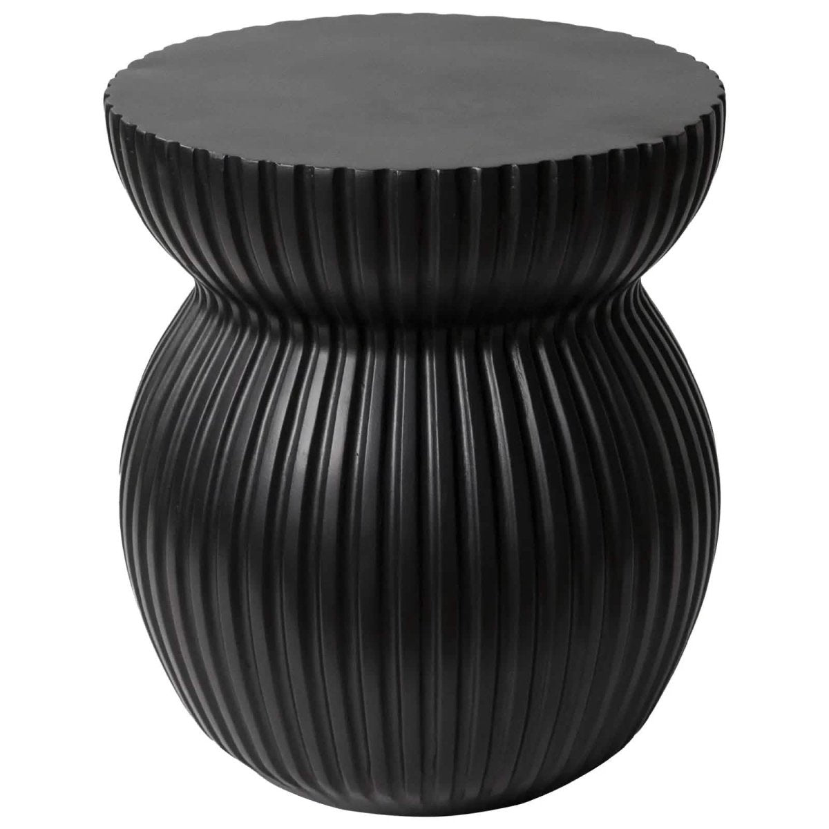 Mander Fiberstone Side Table with Ribbed Hourglass Design for Indoor and Outdoor