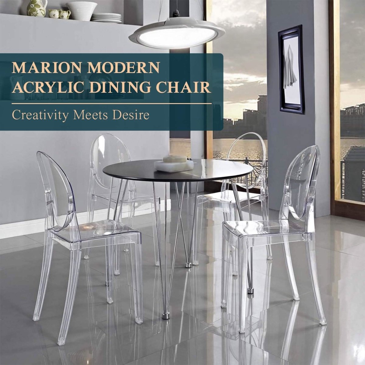 Marion Modern Transparent Acrylic Dining Chair, Set of 2
