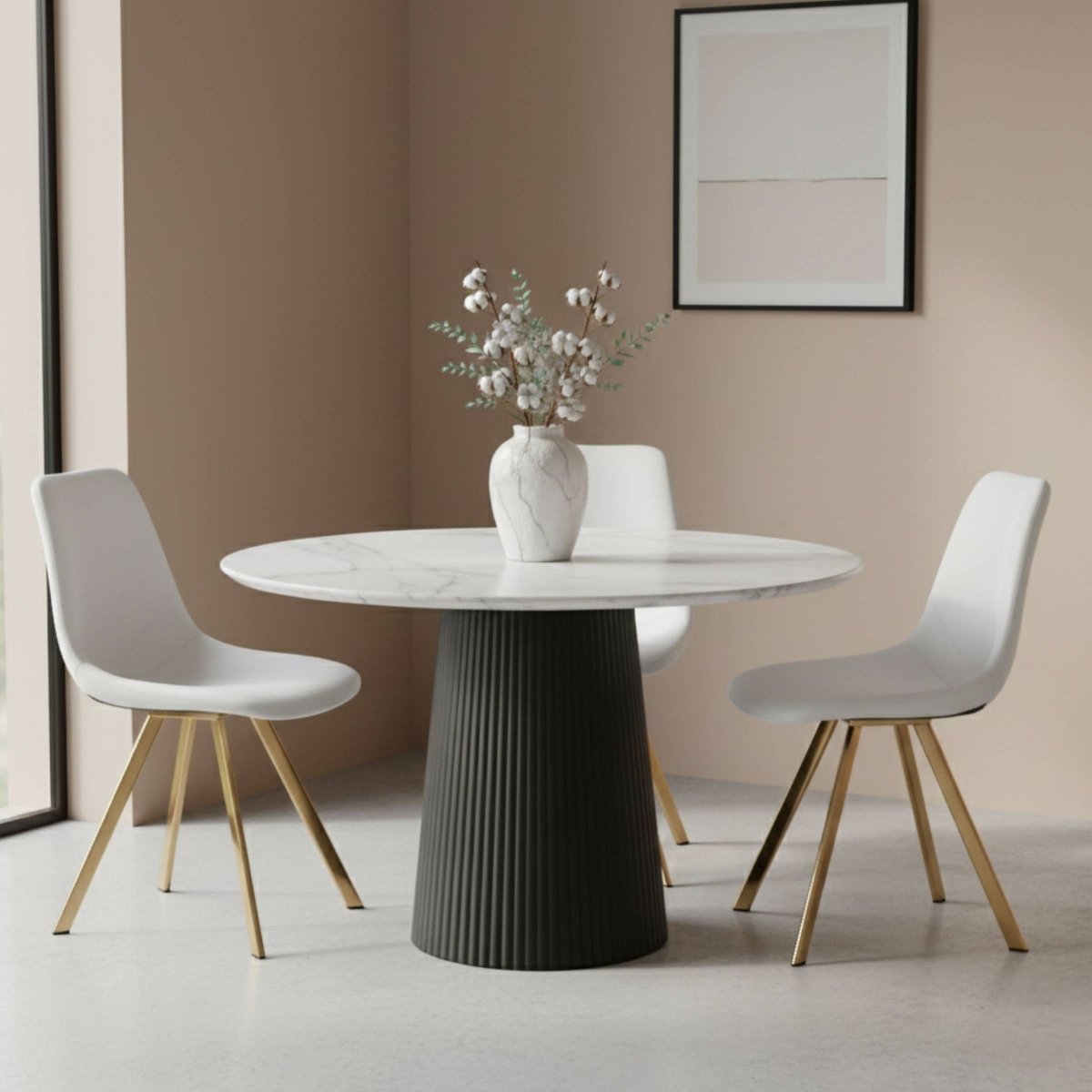 Markley Leather Dining Chair With Black/Gold Metal Legs Gold White Dining Chair Leisuremod