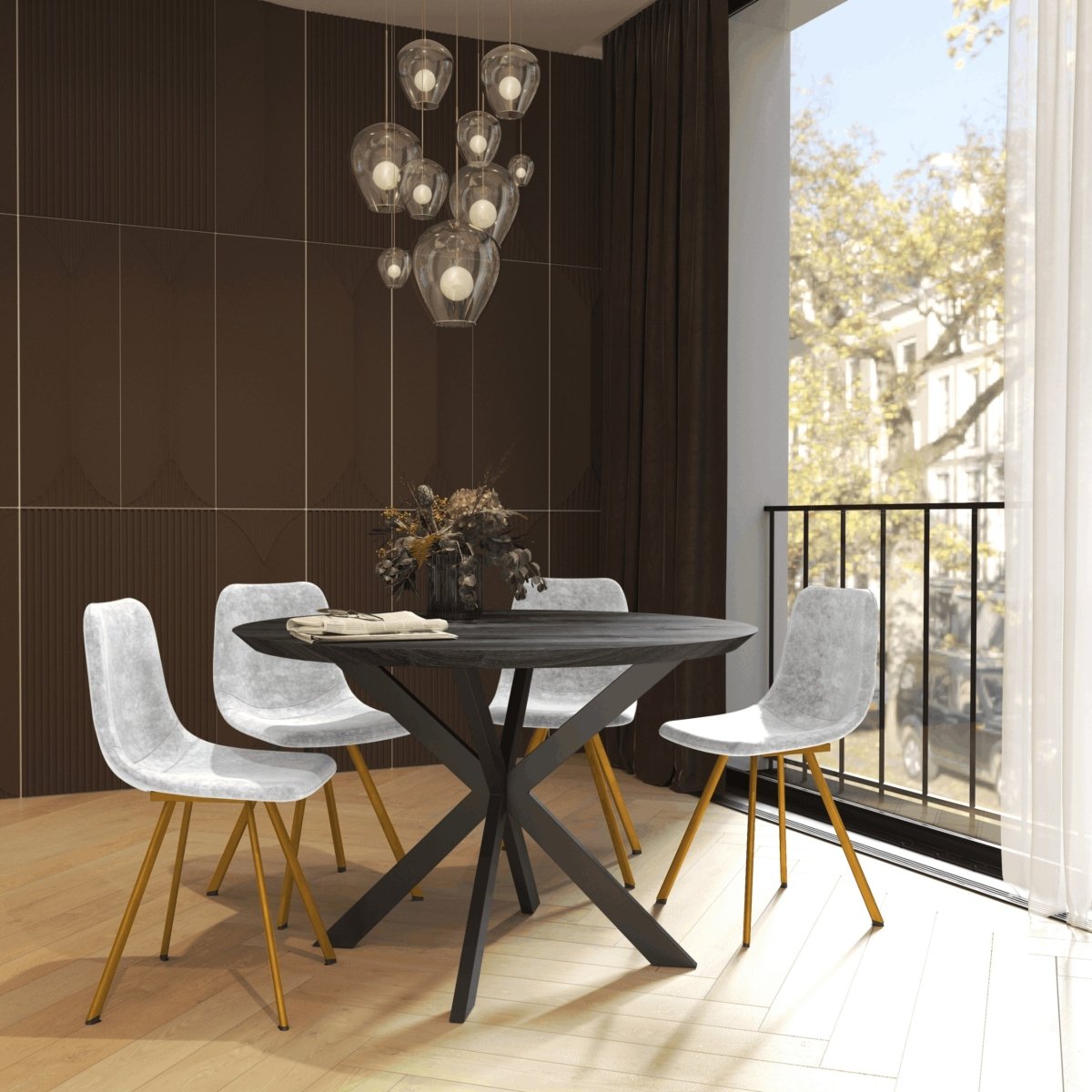 Markley Leather Dining Chair With Black/Gold Metal Legs Gold Light Grey Dining Chair Leisuremod