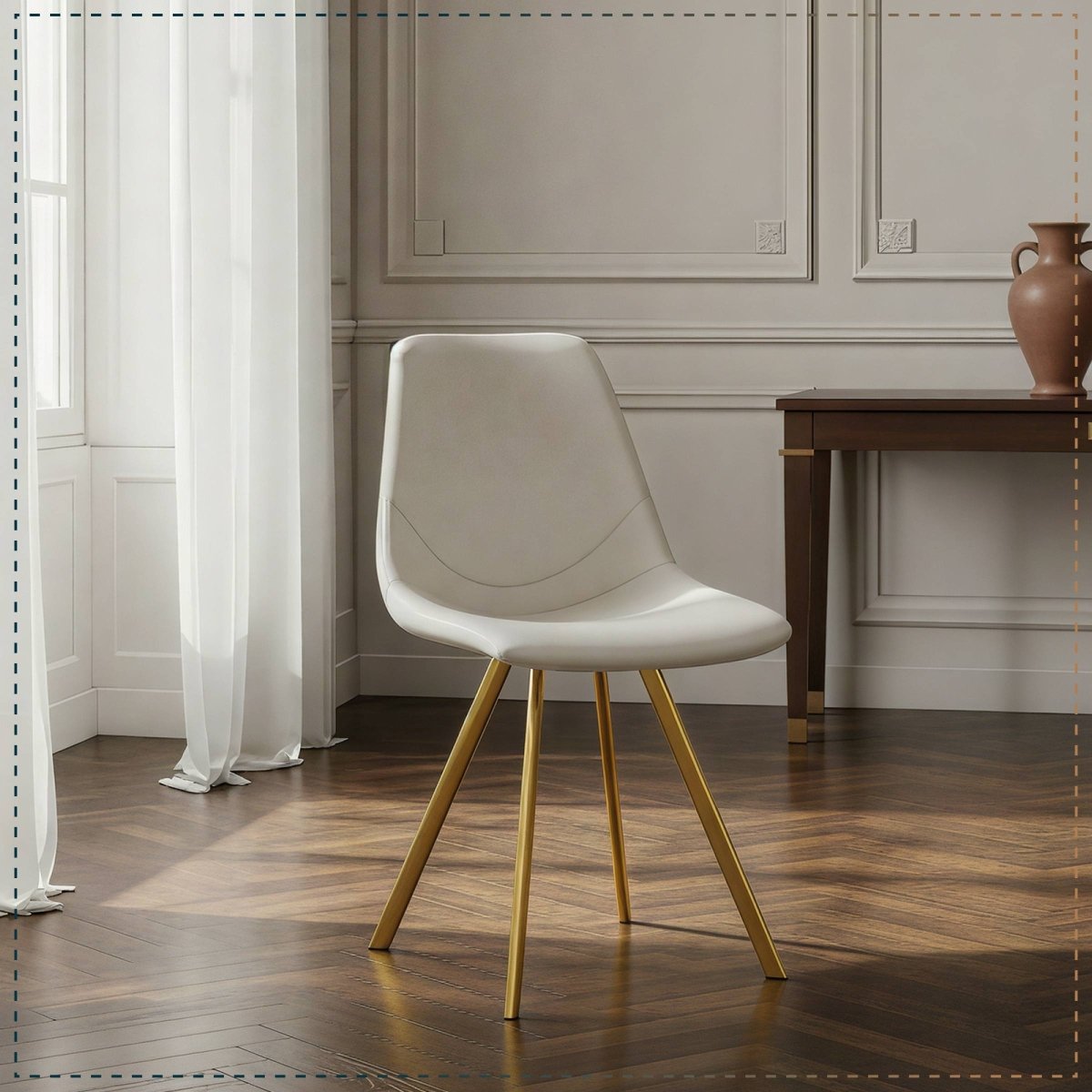 Markley Leather Dining Chair With Black/Gold Metal Legs Gold Cream Dining Chair Leisuremod