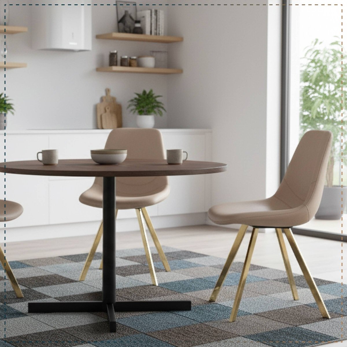 Markley Leather Dining Chair With Black/Gold Metal Legs Gold Taupe Dining Chair Leisuremod