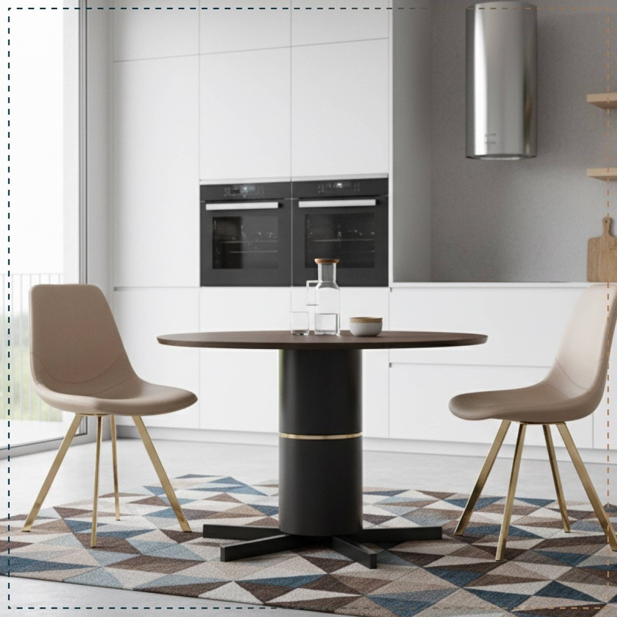 Markley Leather Dining Chair With Black/Gold Metal Legs Gold Taupe Dining Chair Leisuremod