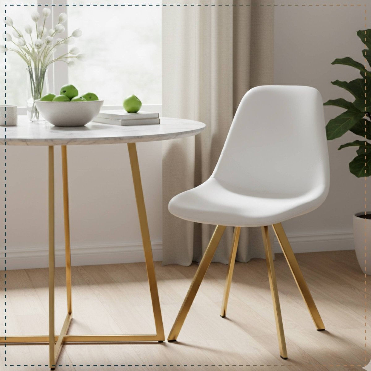 Markley Leather Dining Chair With Black/Gold Metal Legs Gold White Dining Chair Leisuremod