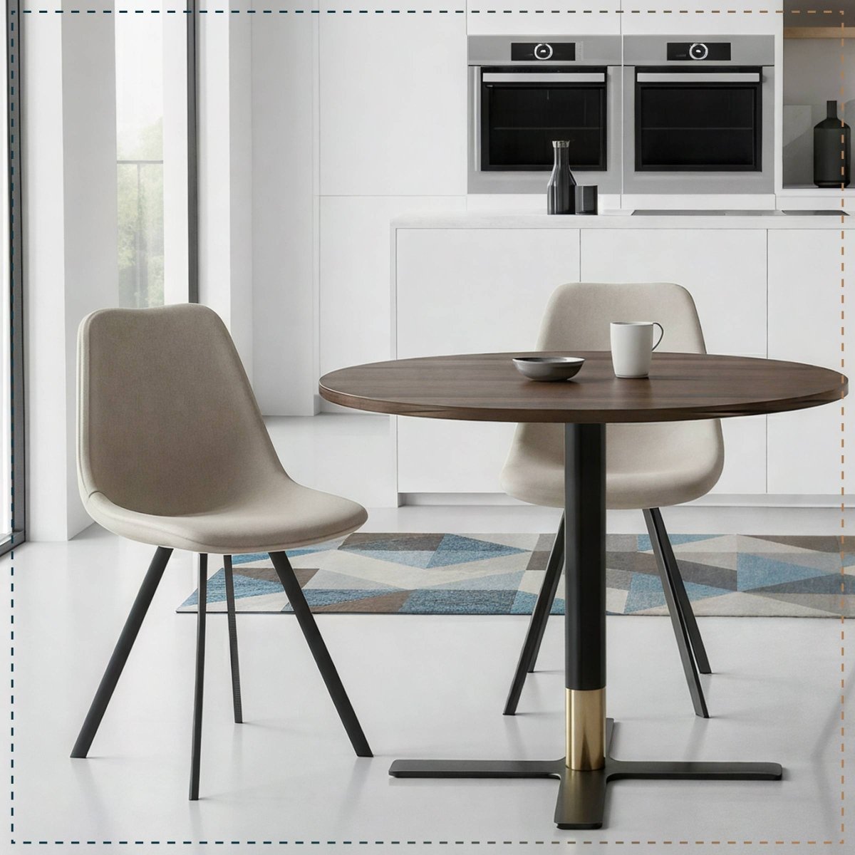 Markley Leather Dining Chair With Black/Gold Metal Legs Black Light Grey Dining Chair Leisuremod