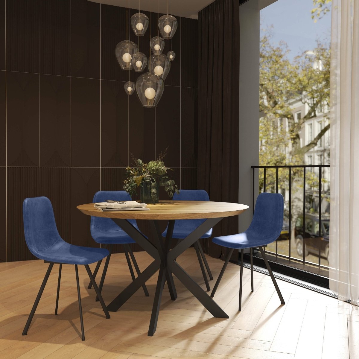 Markley Leather Dining Chair With Black/Gold Metal Legs Black Peacock Blue Dining Chair Leisuremod