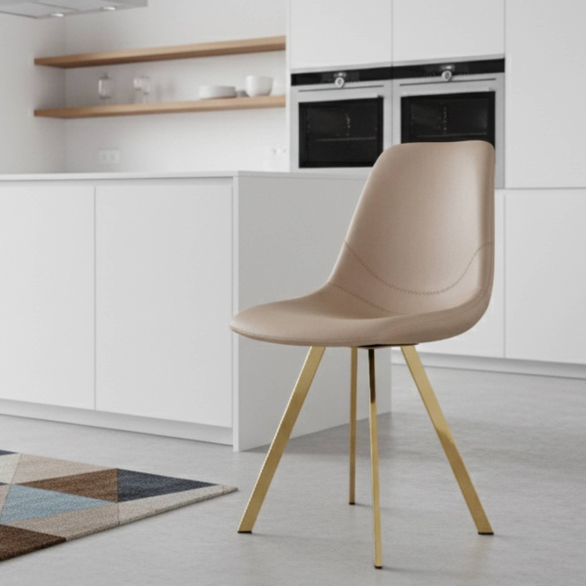 Markley Leather Dining Chair With Black/Gold Metal Legs Gold Taupe Dining Chair Leisuremod