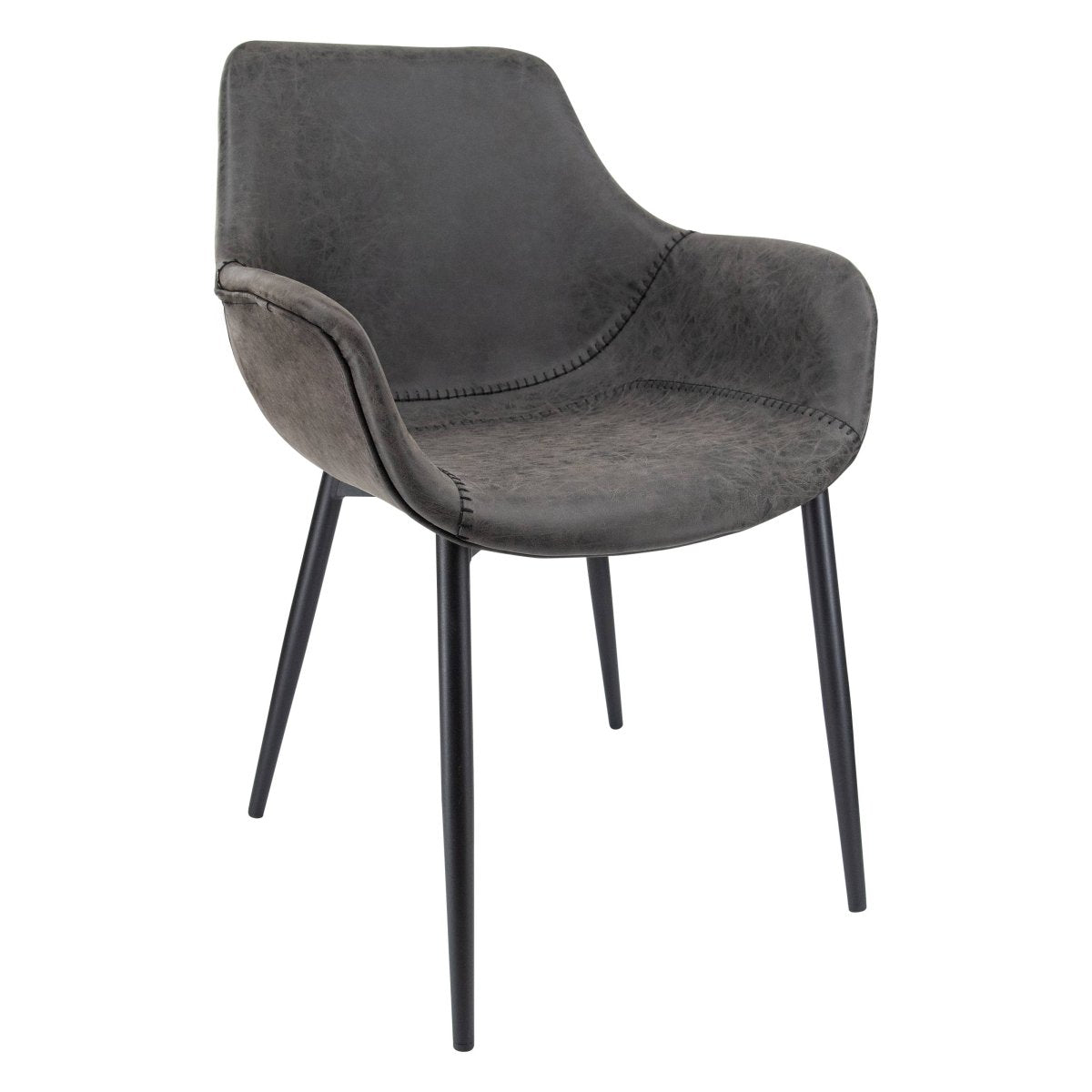 Markley Modern Leather Dining Arm Chair With Black/Gold Metal Legs