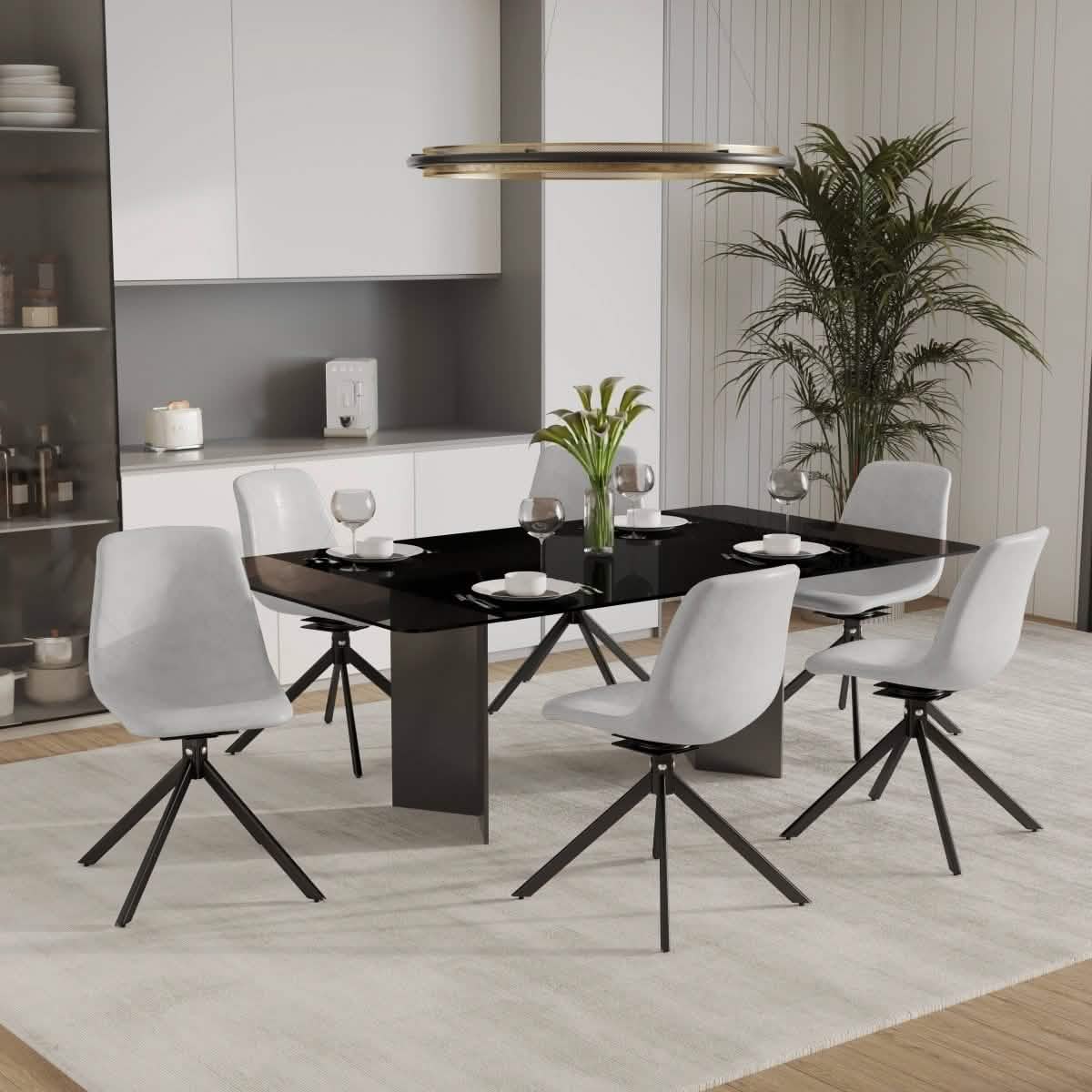Markley Modern Leather Swival Dining Chair With Metal Legs