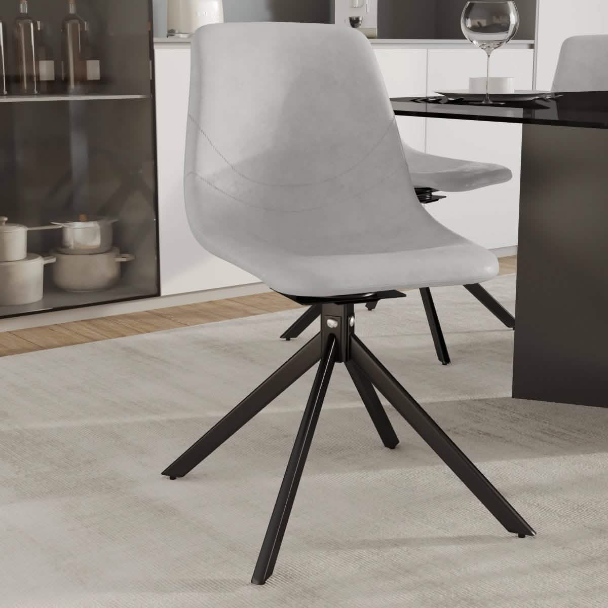 Markley Modern Leather Swival Dining Chair With Metal Legs