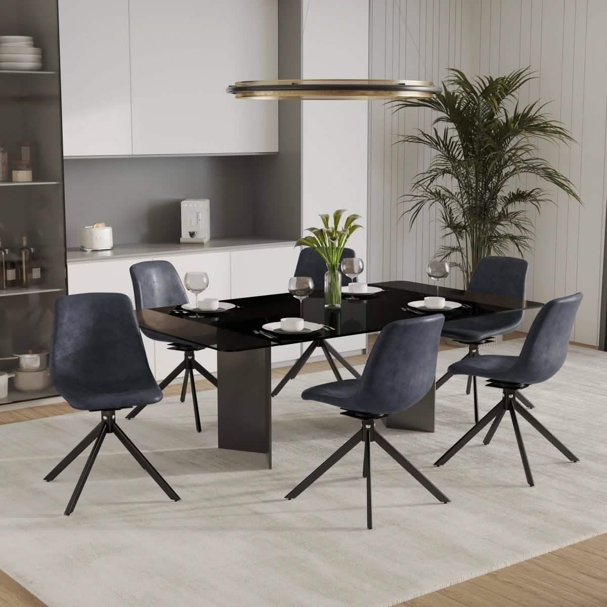Markley Modern Leather Swival Dining Chair With Metal Legs