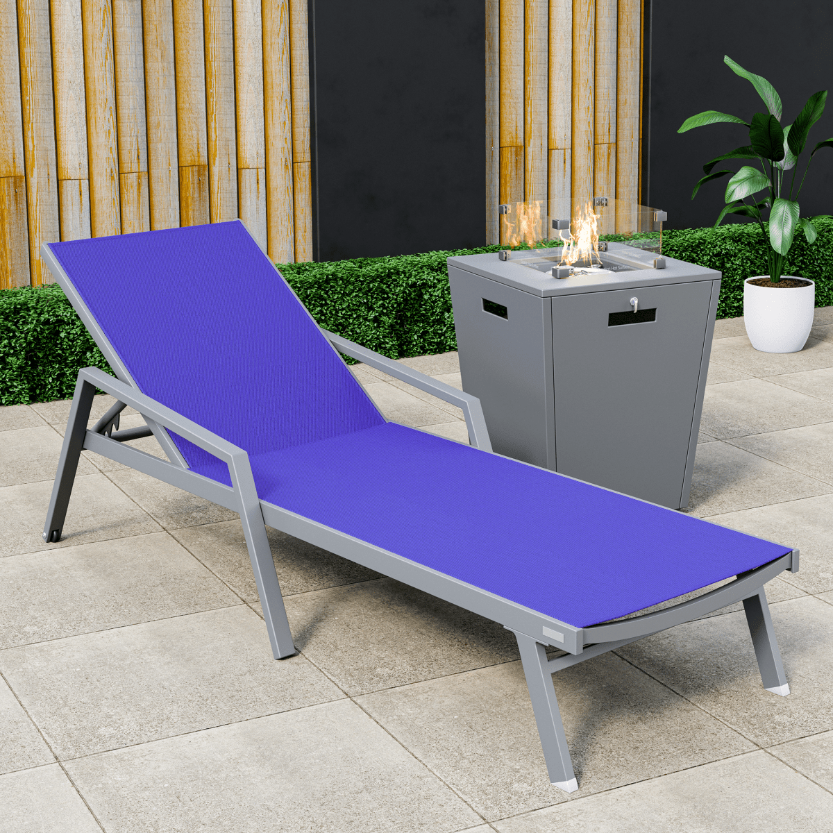 Marlin Aluminum Outdoor Chaise Lounge Chair with a Square Fire Pit Table