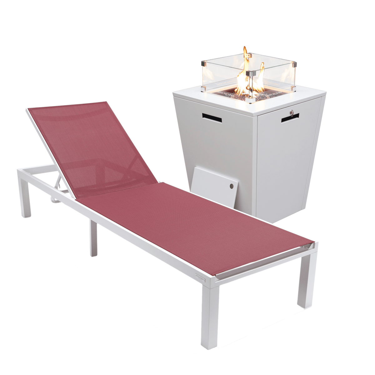 Marlin Aluminum Outdoor Chaise Lounge Chair with a Square Fire Pit Table