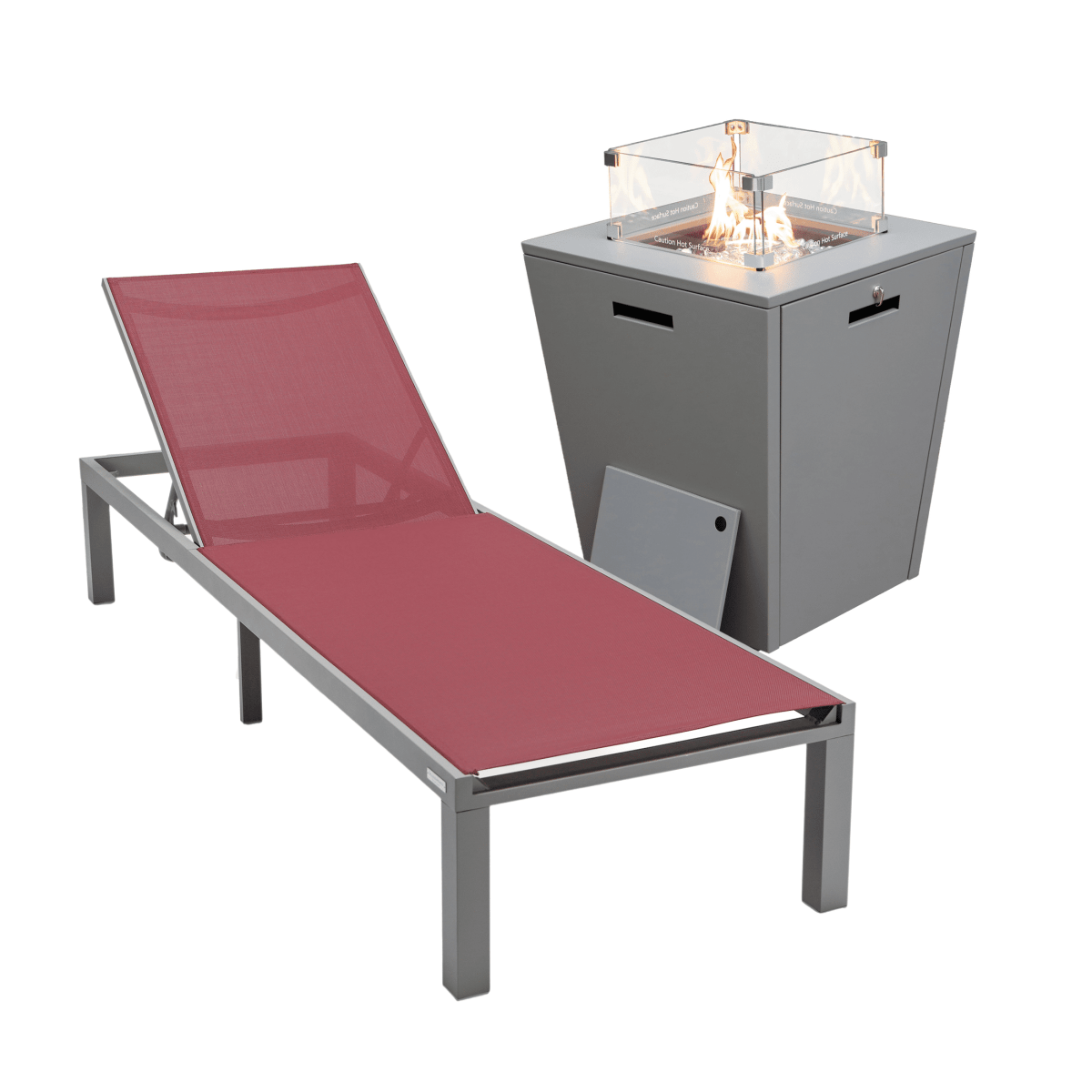 Marlin Aluminum Outdoor Chaise Lounge Chair with a Square Fire Pit Table