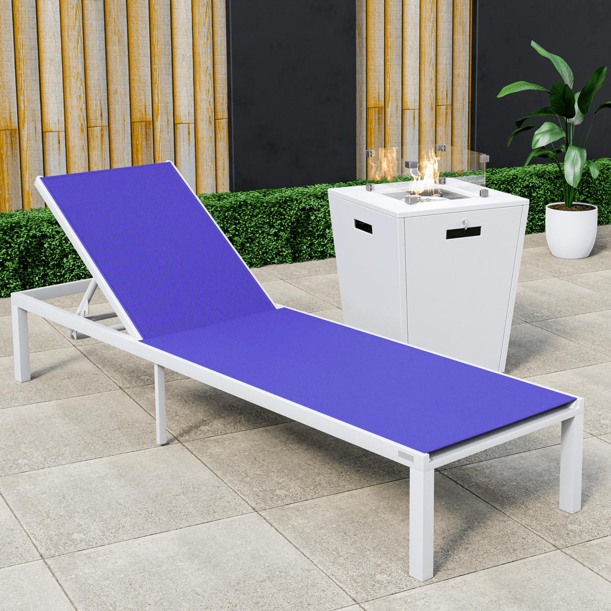 Marlin Aluminum Outdoor Chaise Lounge Chair with a Square Fire Pit Table