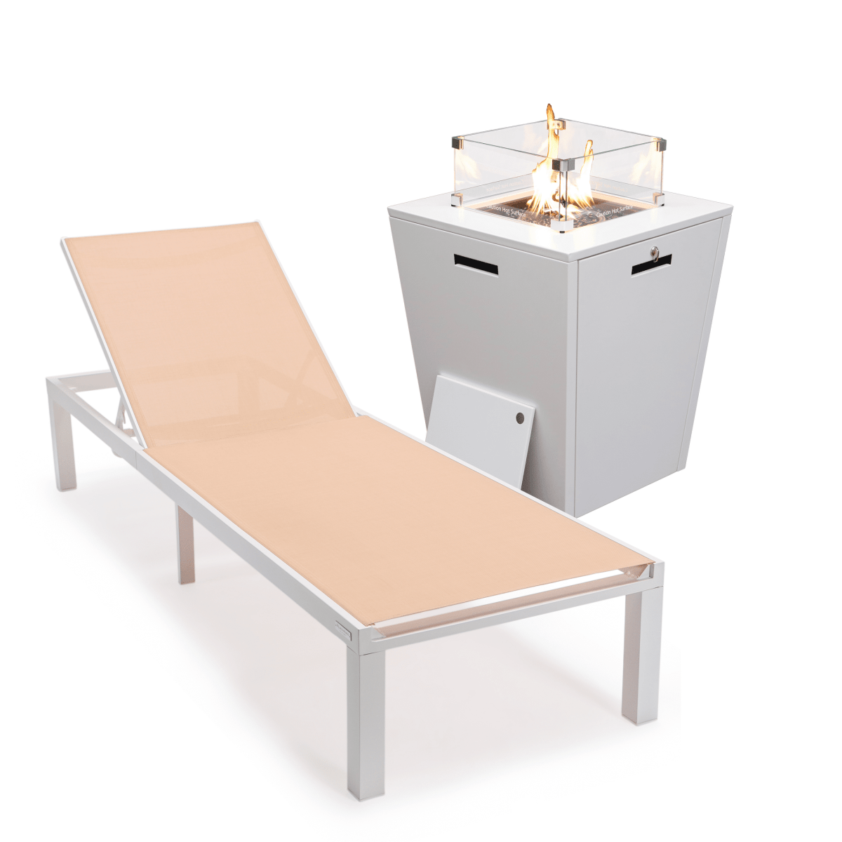 Marlin Aluminum Outdoor Chaise Lounge Chair with a Square Fire Pit Table