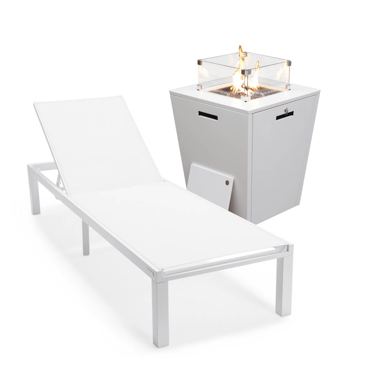 Marlin Aluminum Outdoor Chaise Lounge Chair with a Square Fire Pit Table
