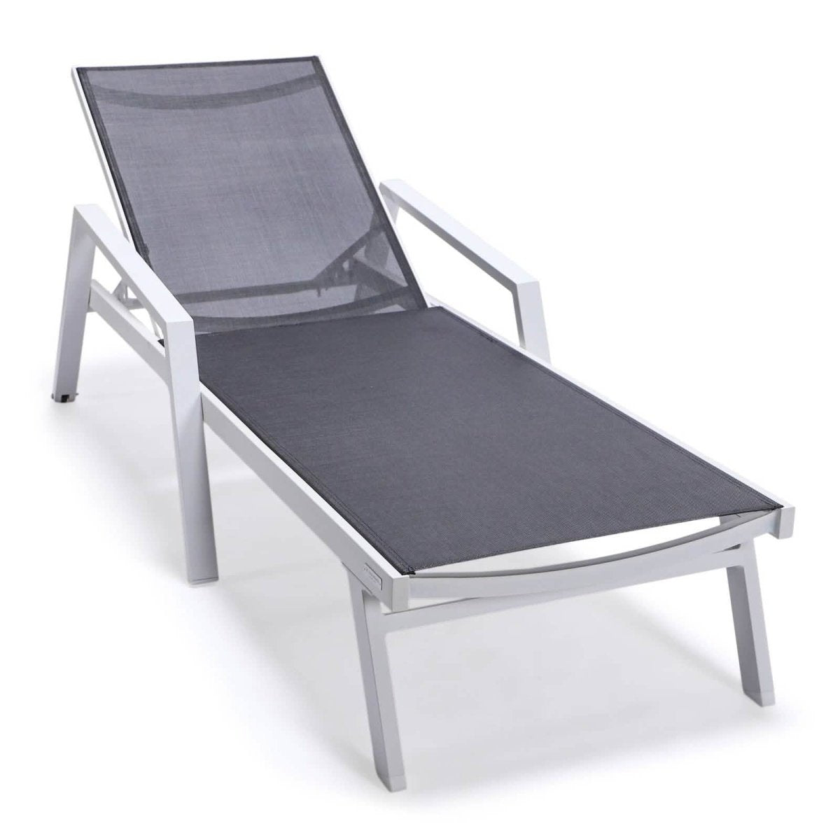 Marlin Modern White Aluminum Outdoor Chaise Lounge Chair Set of 2 With Arms And Square Fire Pit Side Table for Patio