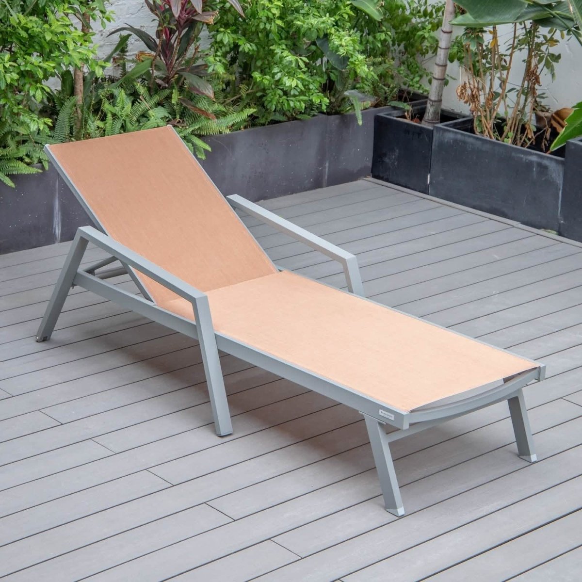 Marlin Modern White Aluminum Outdoor Chaise Lounge Chair Set of 2 With Arms And Square Fire Pit Side Table for Patio