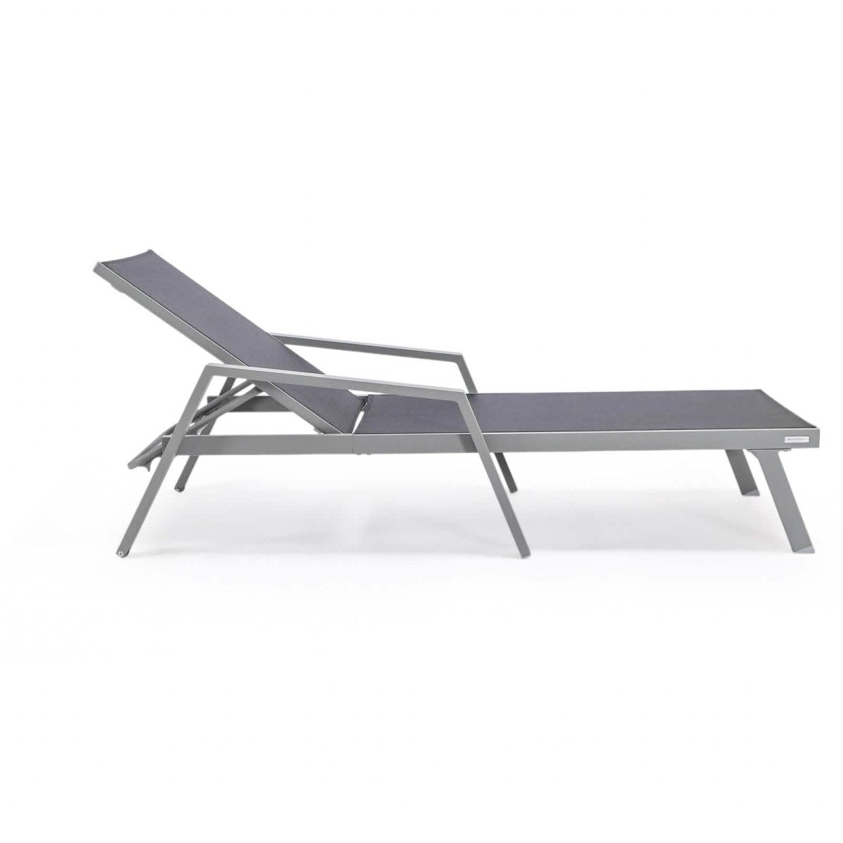 Marlin Modern White Aluminum Outdoor Chaise Lounge Chair Set of 2 With Arms And Square Fire Pit Side Table for Patio
