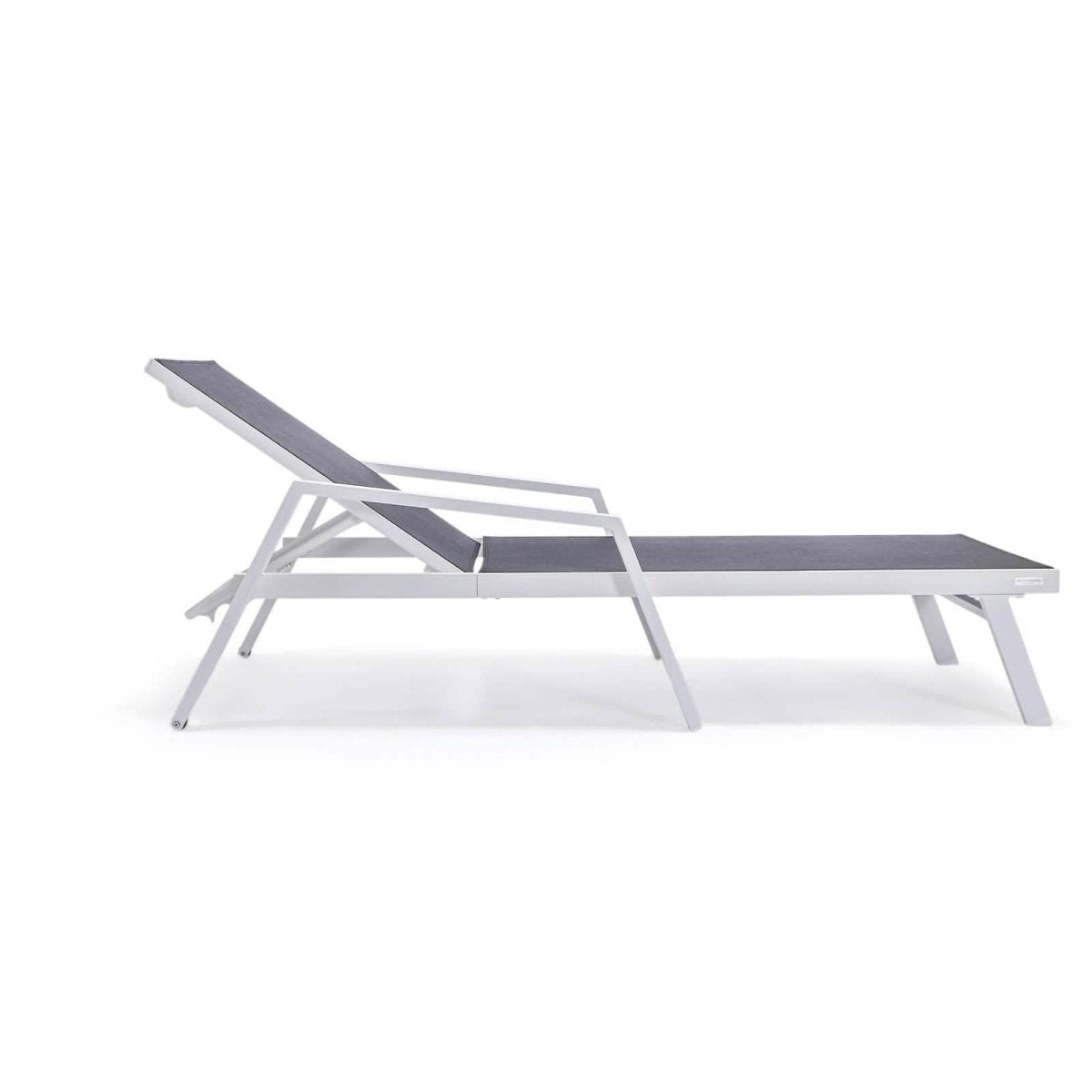 Marlin Modern White Aluminum Outdoor Chaise Lounge Chair Set of 2 With Arms And Square Fire Pit Side Table for Patio